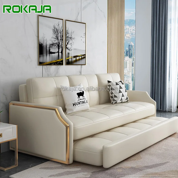 Роскошный кожаный диван-кровать мебель для гостиной складной многофункциональный двуспальный современный 3-местный U-образный