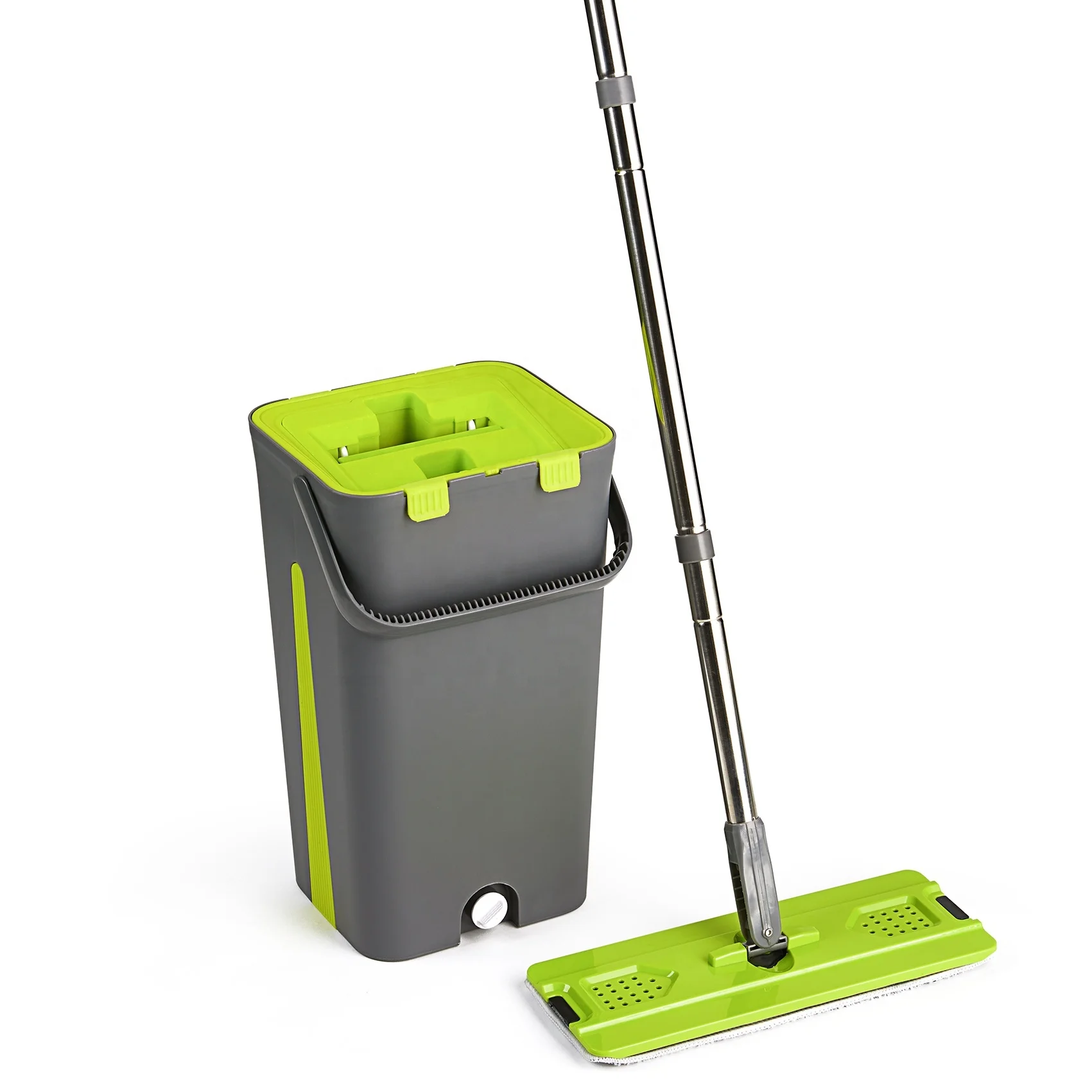 Factory 2 Mop heads Squeeze Mop Cleaning Microfiber Flat Mop And Bucket set