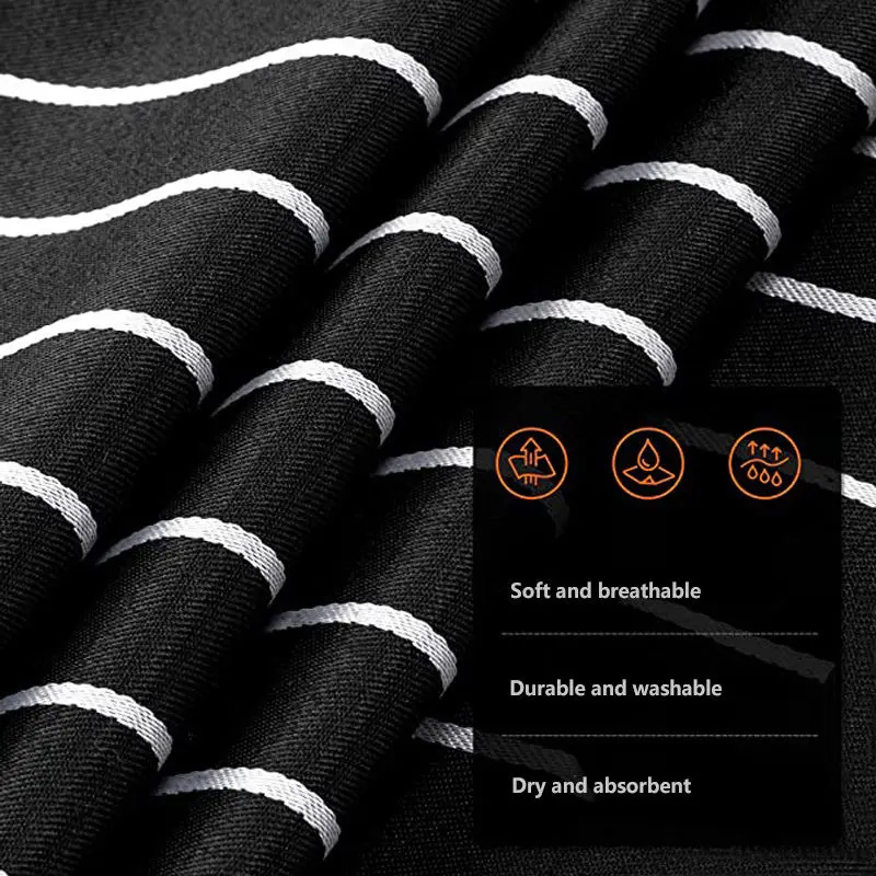 Logo Custom Wholesale Unisex Cooking Bib with 2 Pockets Vintage Ticking Stripe Pattern Red White Bakers Apron