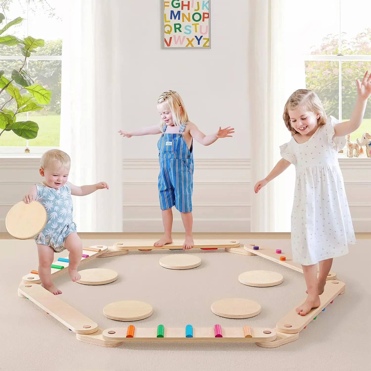 Wooden Balance Beam 6 PCS Toddler Balance Boards Montessori Balance Beam Coordination Gymnastics Obstacle Course Toys
