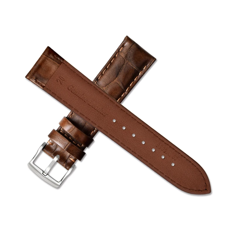 Factory waterproof  Italian Genuine leather vintage elegant watch  leather strap band  with a little thick padding