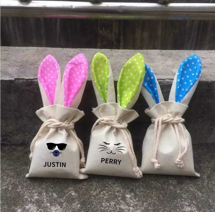 A-011 Sublimation Easter Bag Hot Sell Blank Easter Bunny Ear Drawstring Egg Candy Basket Party Decor Linen Kids Pendant Bucket
