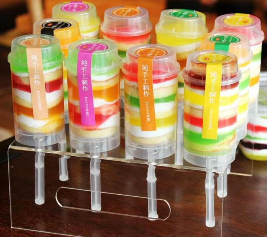 Lovely Push Cake Cup Mousse Tiramisu Cups Plastic Disposable with Push Rod and Lid /18cm Length Mousse Ice Cream Cup