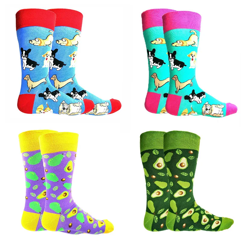 Bonypony Adorable Cute Puppy Gourmet Avocado Colorful Dogs Patterned Socks Elite Combed Cotton Crazy Novelty Dress Socks