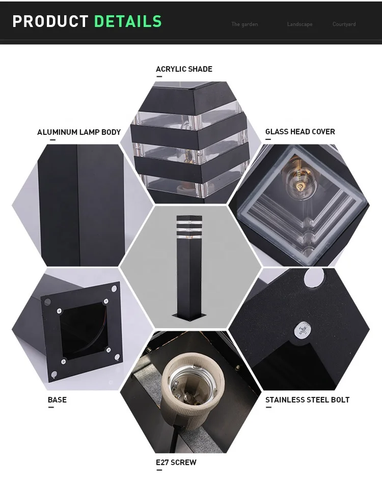 Yunduo Fast Shipping Outdoor Landscape Lawn Aluminum Waterproof IP55 40CM 60CM Height LED Bollard Light