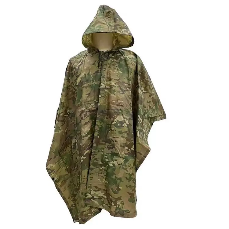 Hiking Camping Emergency Waterproof Lightweight Unisex Hooded Raincoat Camouflage Tactical Poncho