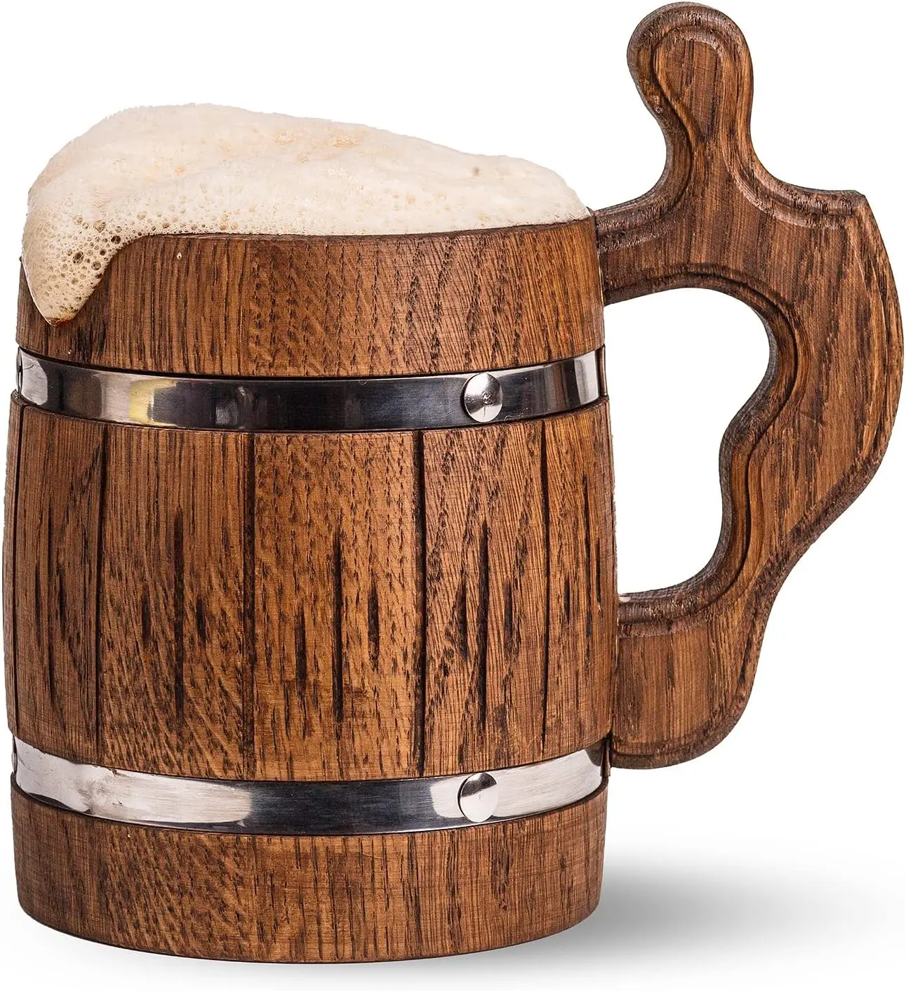 Hot Sale Wooden Beer Mug Real Oak Wood Stainless Steel Cup for Vintage Halloween, Christmas, and New Year gifts
