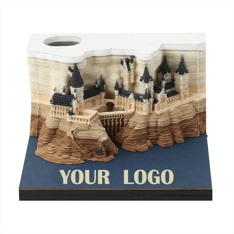Custom Logo 3D Magic Castle Paper Craft Memo Pad Novelty Luxury Business Gifts With LED Light