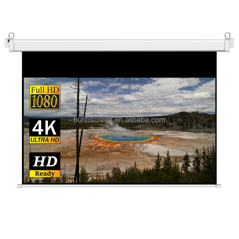 120 inch electric motorised projector screen automatic roll up wall mount projection screen 16:9