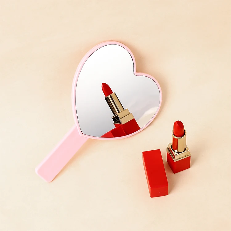 Heart Shape Handle Mirror Cheap Wholesale Portable Makeup Mirrors Customized Logo Private Label Glass Mirrors