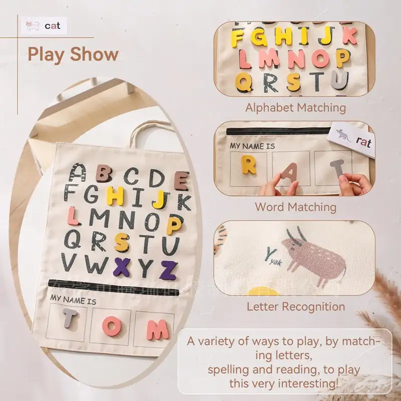 Double sided Letter Animal Montessori Alphabet Recognition Canvas Bag play mat Letters Educational Toy