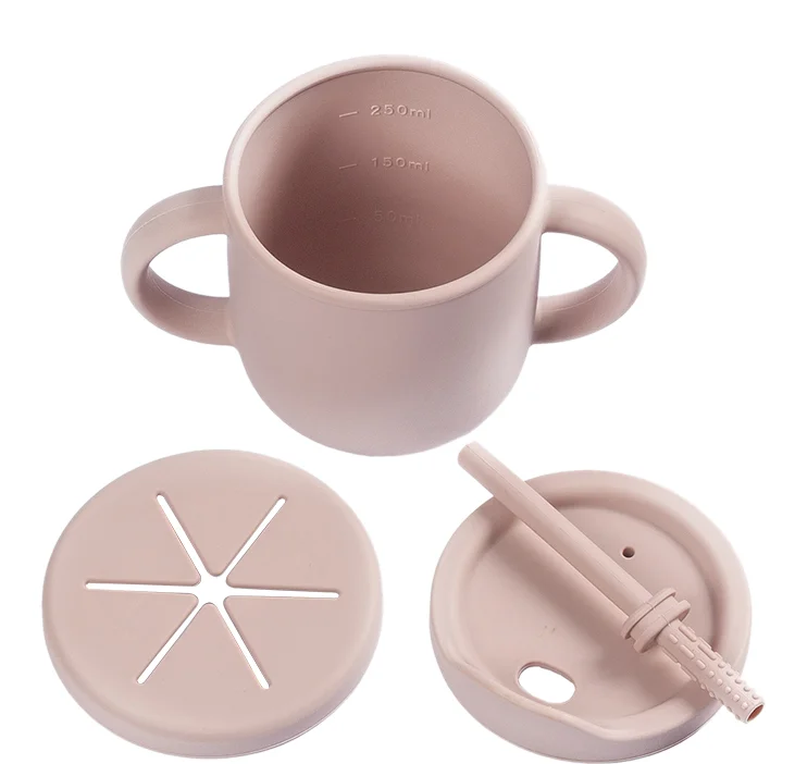 New design baby silicone cup draw sippy cup food safe unbreakable Mama snack water cup with handles