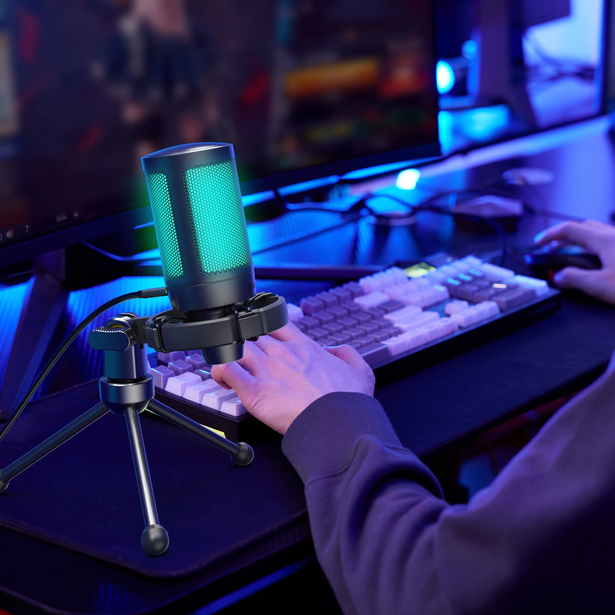Профессиональные микрофоны Fifine A2 для трансляции подкастов USB проводной настольный микрофон RGB