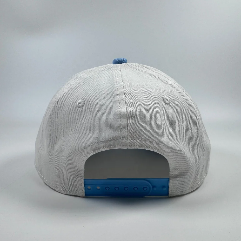 OEM popular classic cotton unisex white baby blue A frame two tones snapback hat custom embroidery design oversize baseball cap