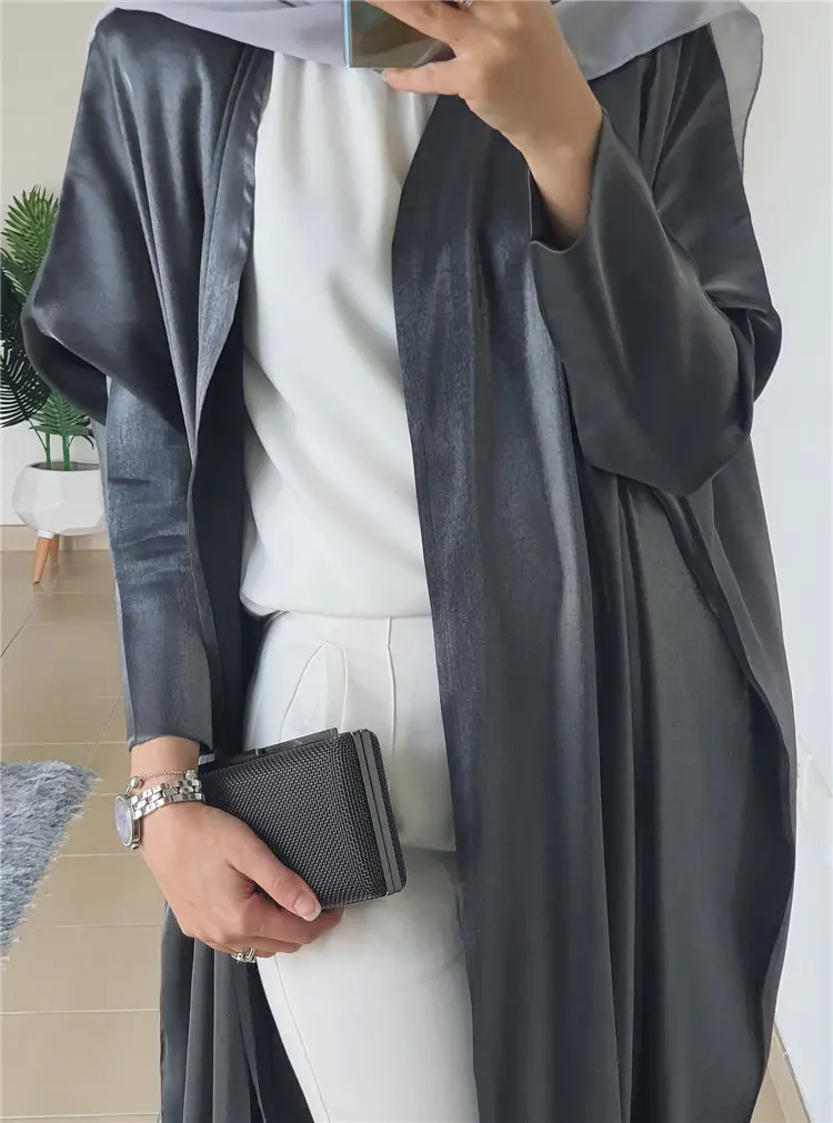 Oem Customization Islamic Clothing Prayer Modest Open Satin Batwing Muslim Abaya Hijab Kimono Dubai Ramadan Robe