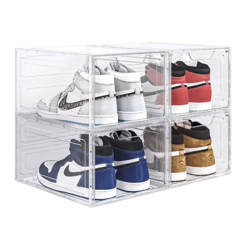 Drop Front Storage Box With Light Shoe Box Storage Stackable Shoe Storage Box