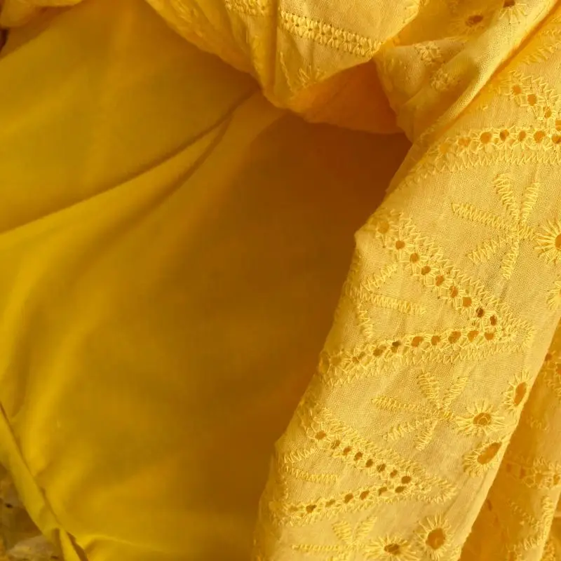 Custom autumn clothes female Korean simple solid color round neck hollowed out long-sleeved dress one pcs lace dress