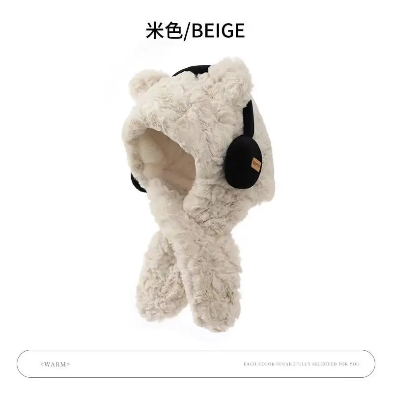 Cute 2 in 1 Winter Warm Cat Ear Beanie Hats Scarf Neck Warmer Fuzzy Fluffy Furry Fur Hat Women Girls Hat and Scarf Set