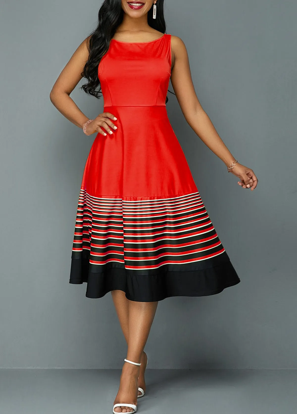 Round Neck Sleeveless High Wais Hem bar Maxi Dress Casual Dress