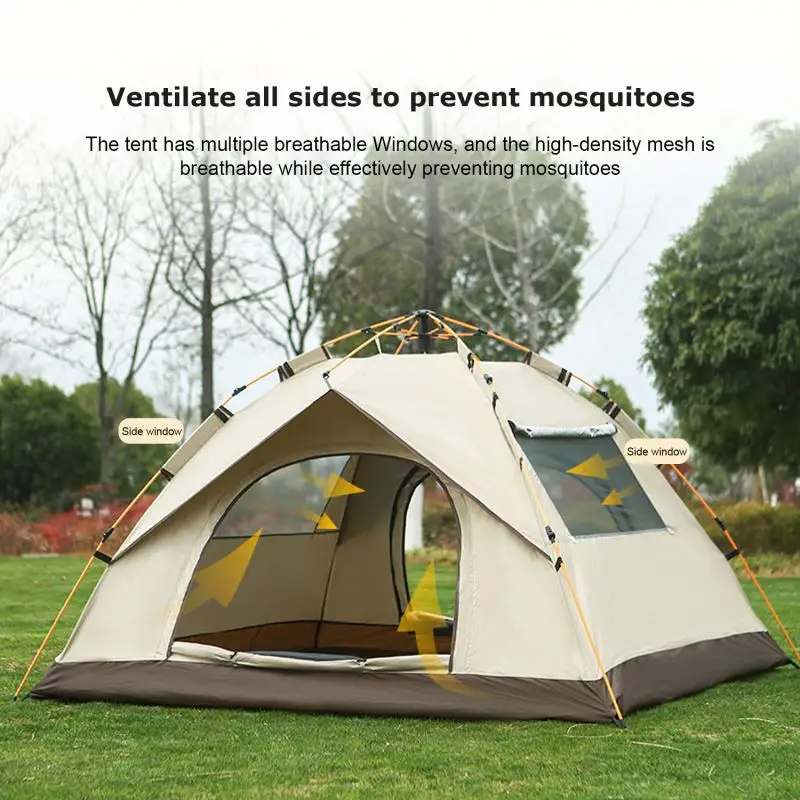 Outdoor Tents Waterproof Oxford Fabric With Black Coating 3-4 Person Portable Folding Automatic Pop Up Ultralight Camping Tent