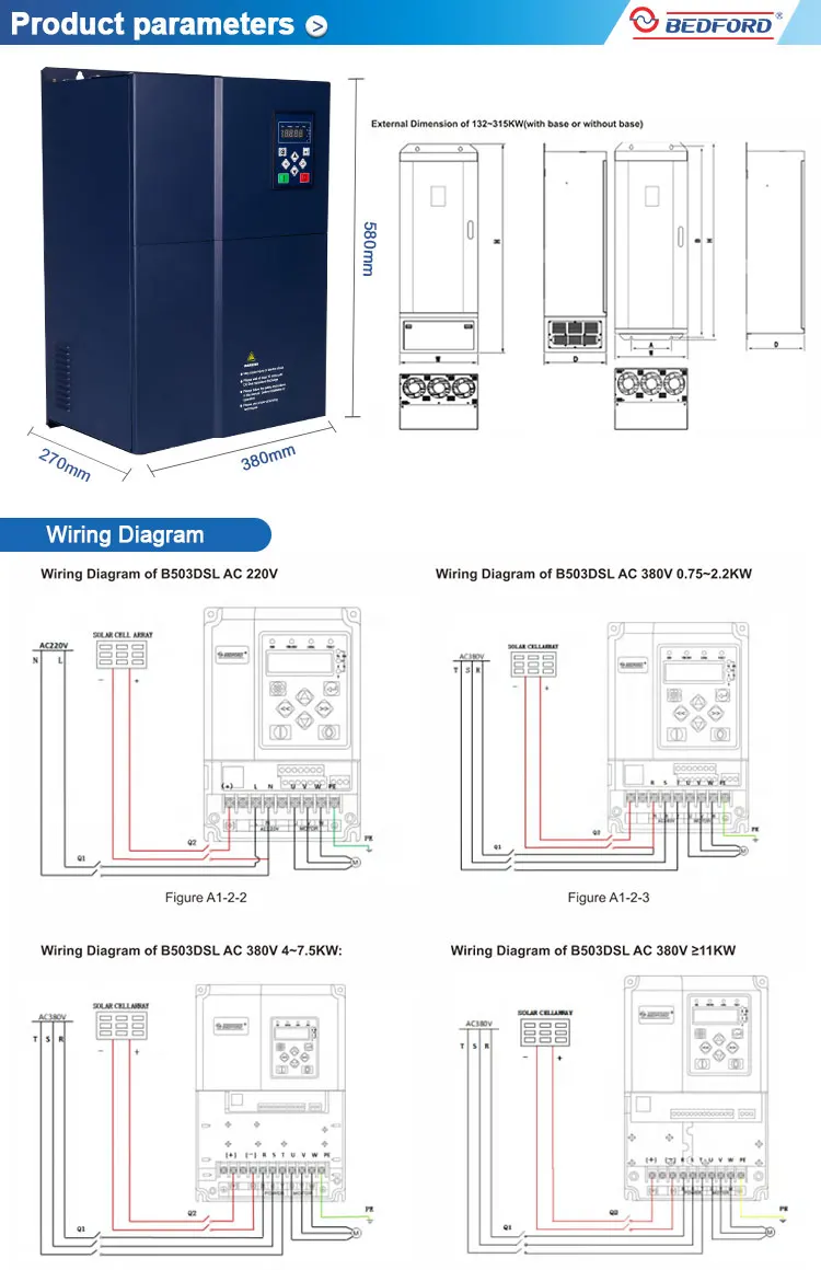 0.75kw 380V Pure Sine Wave Off Grid Dc To Ac Hybrid Solar Power Pump Inverter Without Battery