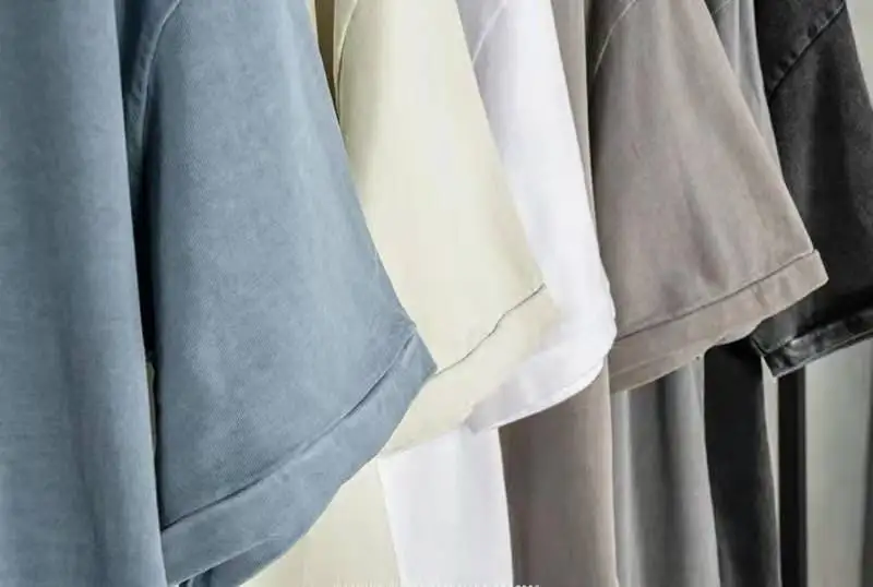 260g basic tshirt plain 100% cotton distressed washed fish mouth collar blank unisex t-shirts stone wash oversized plain tshirt