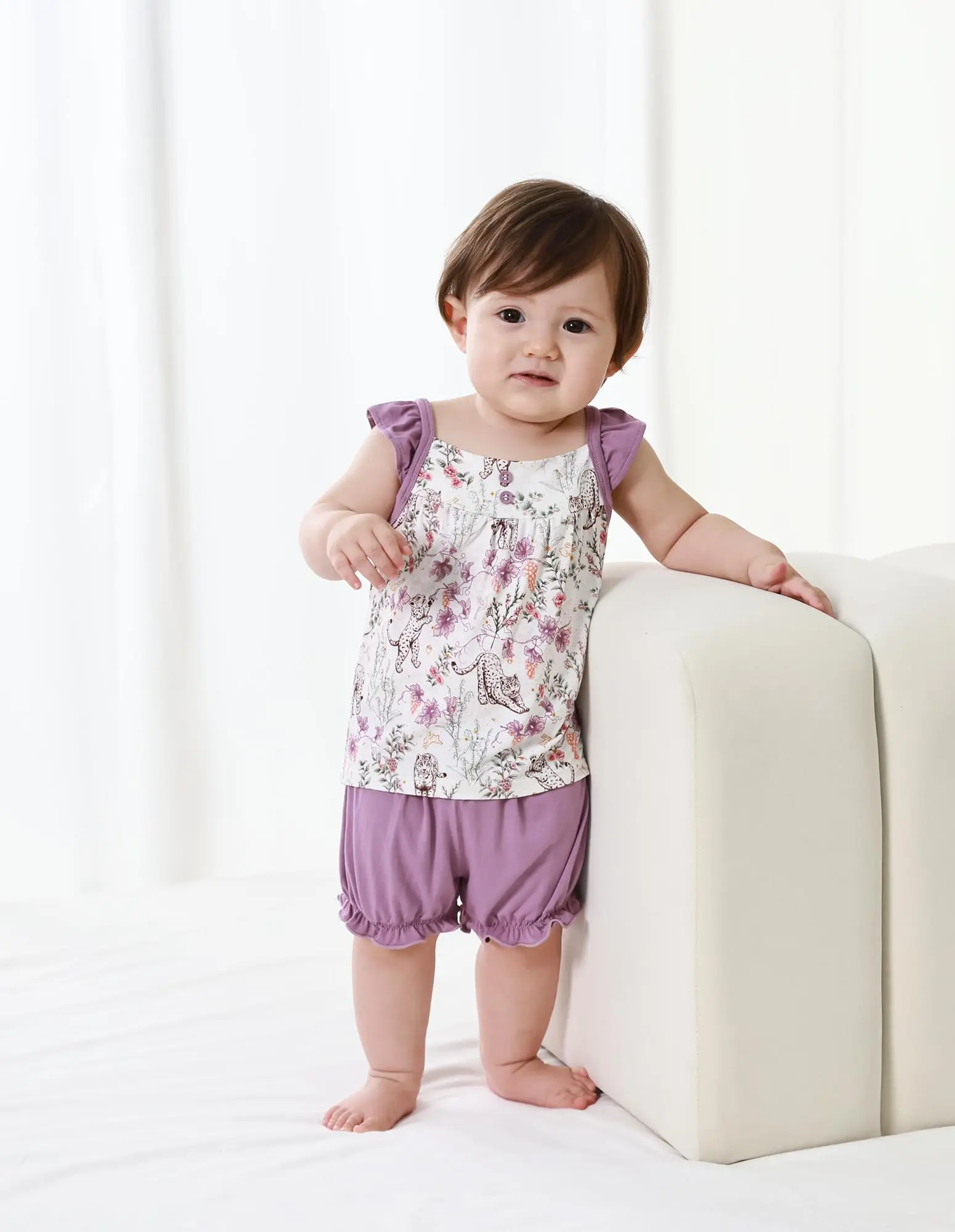 Baby Girls Sleeveless Top and Shorts 2 Piece Set Tank Ruffled Tops Toddler Outfits Cute Playwear Bamboo Pajamas