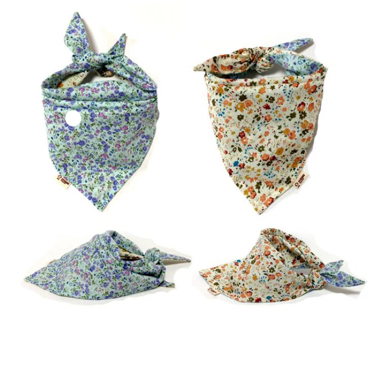Cute Spring Printed Pet Scarf Accessories Double Reversible Triangle Cotton Dog Bandana
