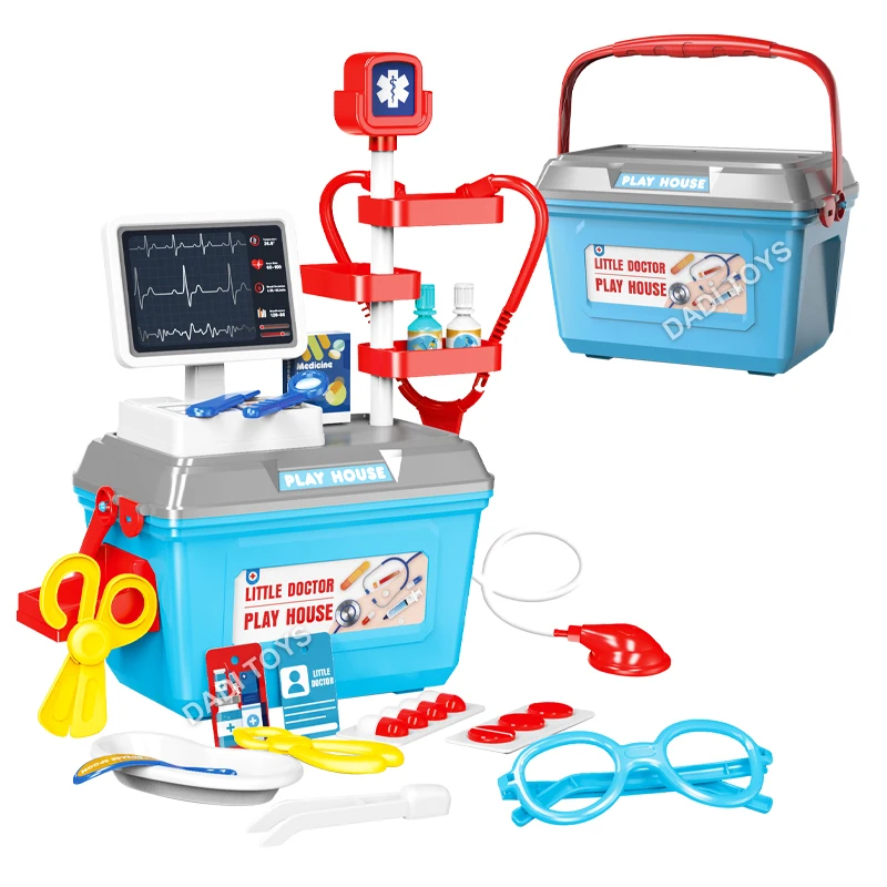 2 IN 1 Suitcase Plastic Tool Toys Pretend Play Preschool Supermarket Dessert Kitchen Set Toy Kids Makeup Set Doctor Toy Play Set