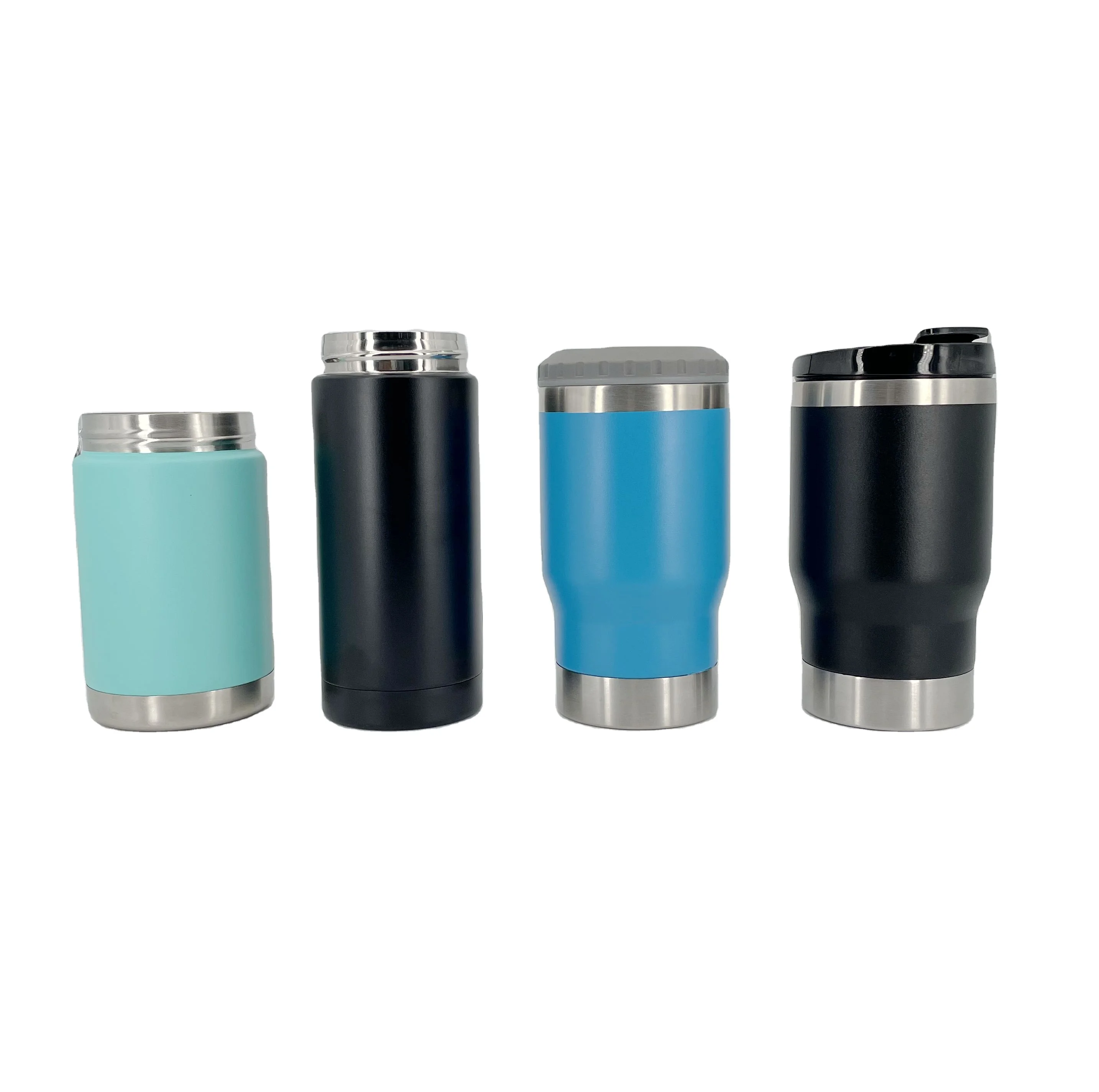 12oz 14oz 16oz 4-in-1 Beer Can Cooler with Two Lids Double Wall Stainless Steel Travel Coffee Mug Holder