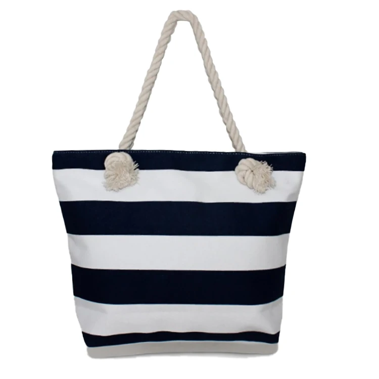 Best Price Wholesale Stripe Women Canvas Beach Tote Bags