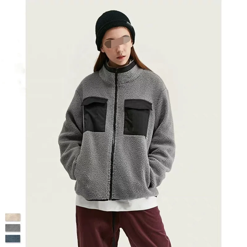 Winter custom new  spliced  zipper stand-up lover  wool hoodies