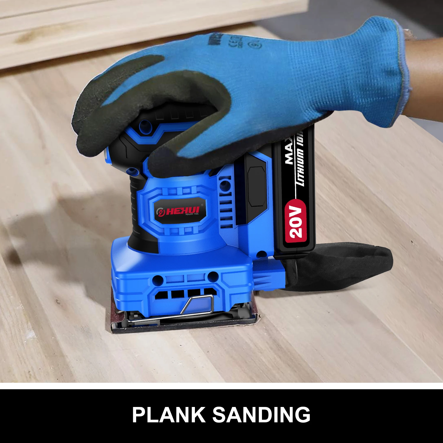 Hehui 20V Li-Ion Durable Mini Hand Grinder Sander Orbital Palm Cordless Mouse Sander Orbit Sander