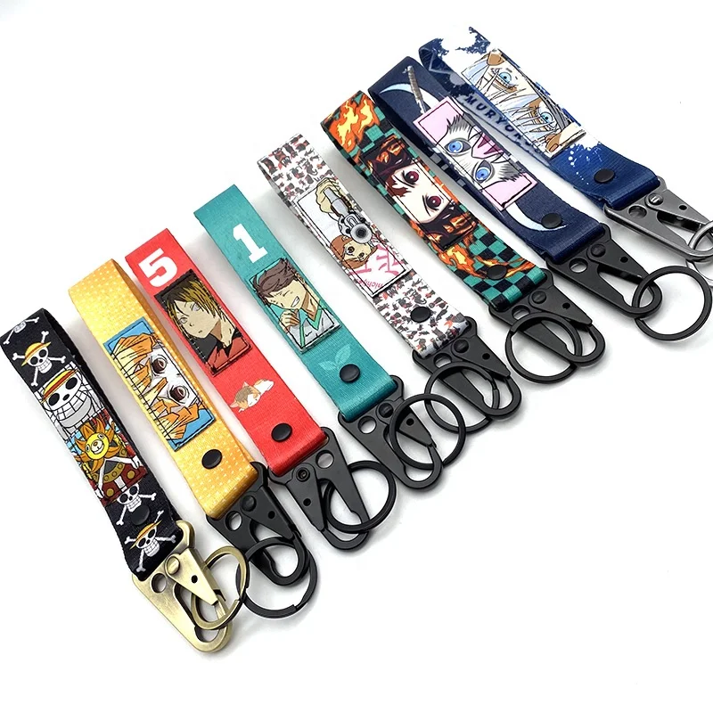 YYX custom JDM 15*2.5 cm Printed nylon carabiner lanyard wristlet jet tag keychain Anime Key strap