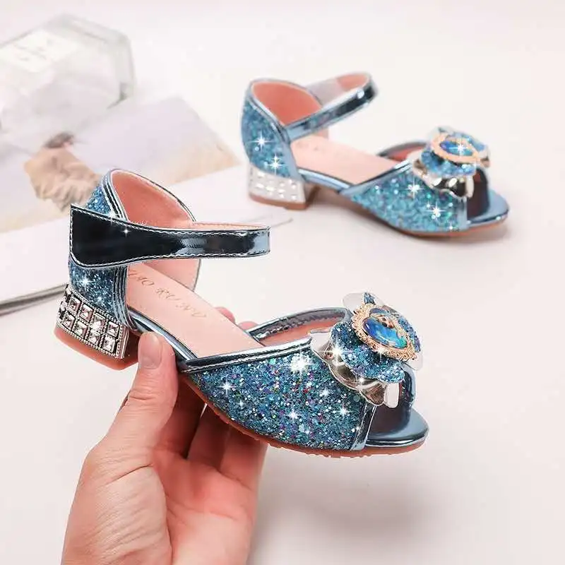 
Latest Design Girls Summer Frozen Princess High Heel Sandals Kids Dancing Shoes 