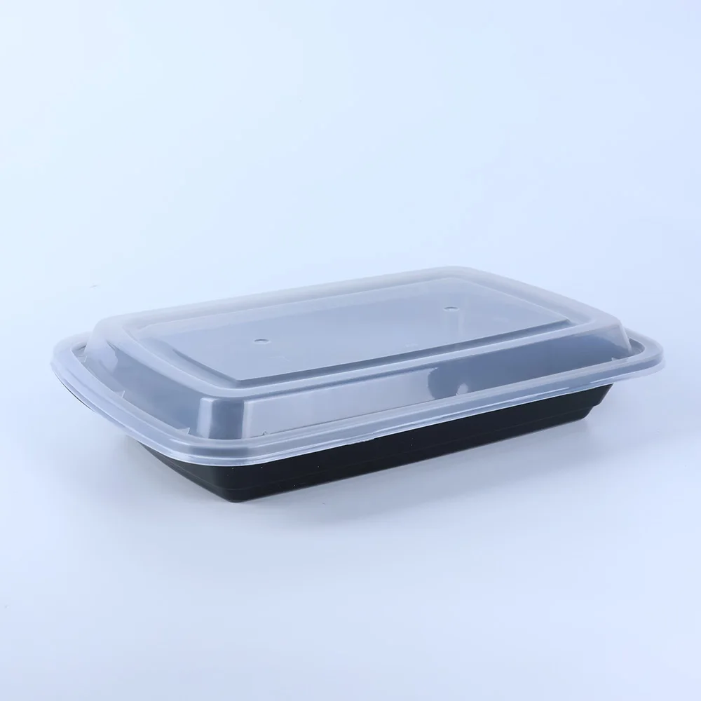 Plastic 24oz Microwave Oven Food Containers With Lids, 1Compartment Black Rectangular Reusable Storage Lunch Box/