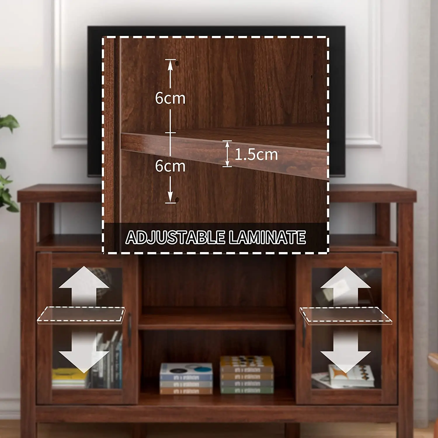 MDF Wood Modern TV Cabinet with Showcase for Living Room