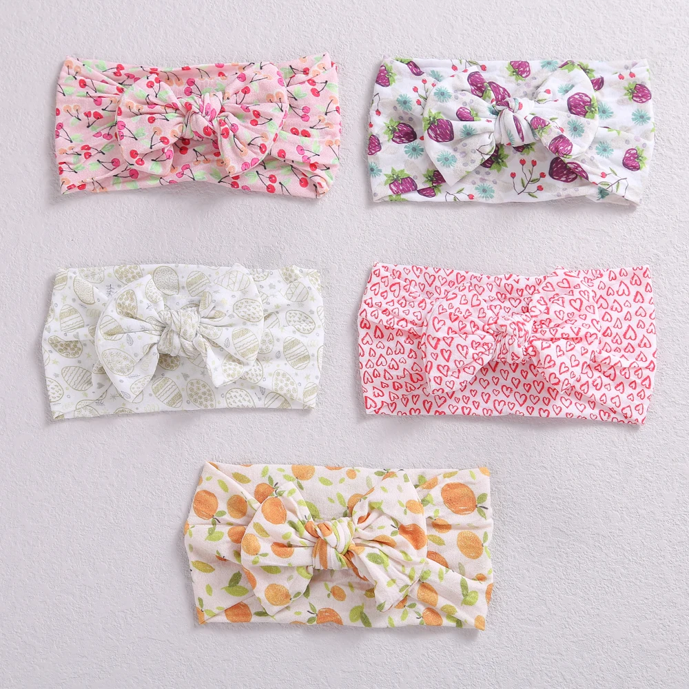 New Summer Baby Fruit Prints Soft Nylon Headbands Floral Bows Wide Turban Head wraps Children Girls Hair Accessories