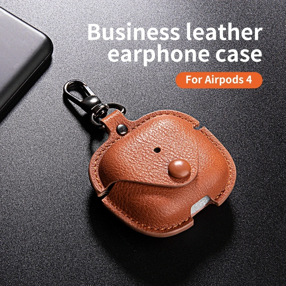 Tschick Retro Leather Case For AirPods 4 Business Earphone Cases For Apple AirPods 4 4th 2024 Cover Headset Shell With Hook