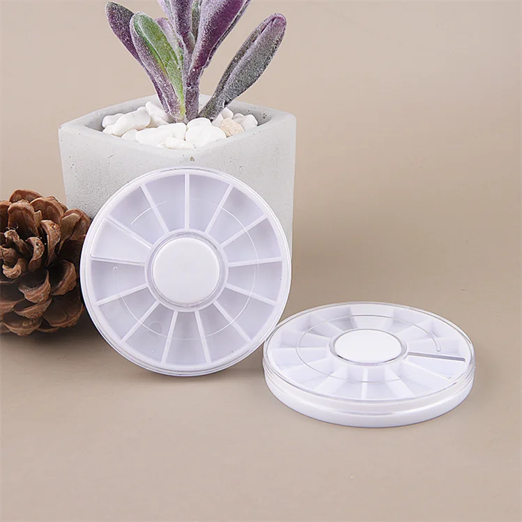 12 Grids Round Plastic Rotating Box For Nail Art Rhinestones Bead Jewellery Dried Flower Storage Box Nail Container Tools