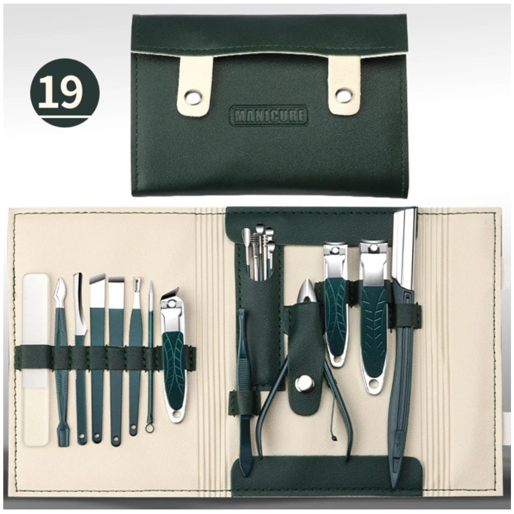 Manicure Pedicure Set Factory Wholesale Stainless Steel Nail Grooming Kit Nail Care Tools 19pcs Anti Splash Nail Clippers Set