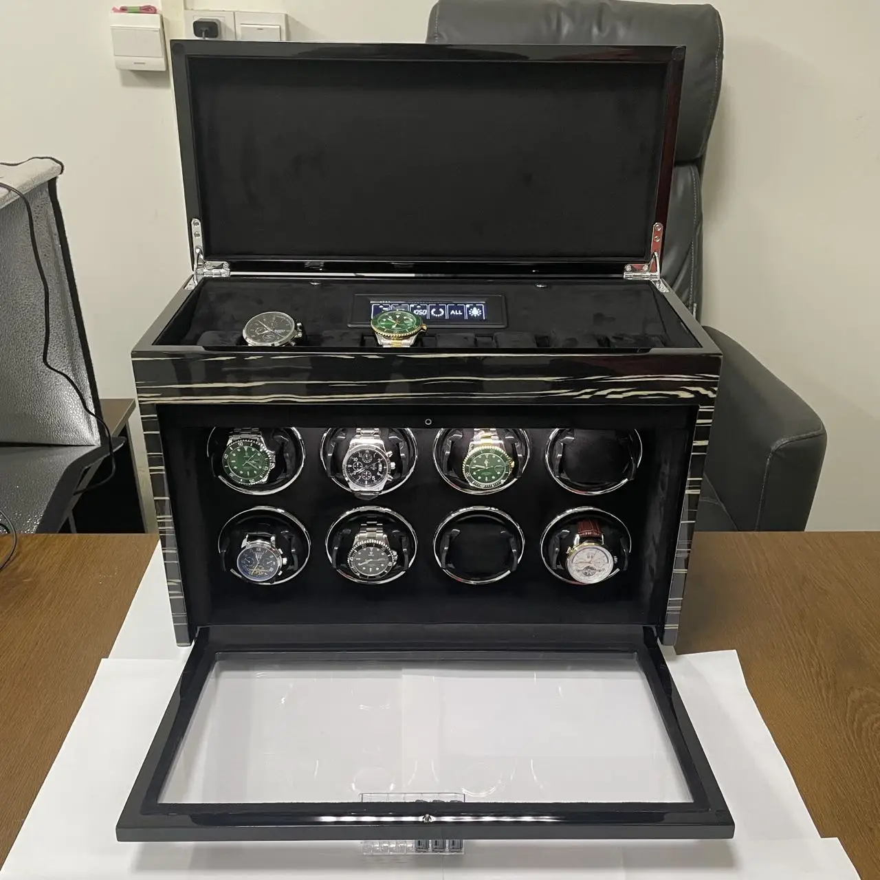 Factory direct sales luxury wood watch winder 8 watches case watch storage collection box Mabuchi Motor remote control