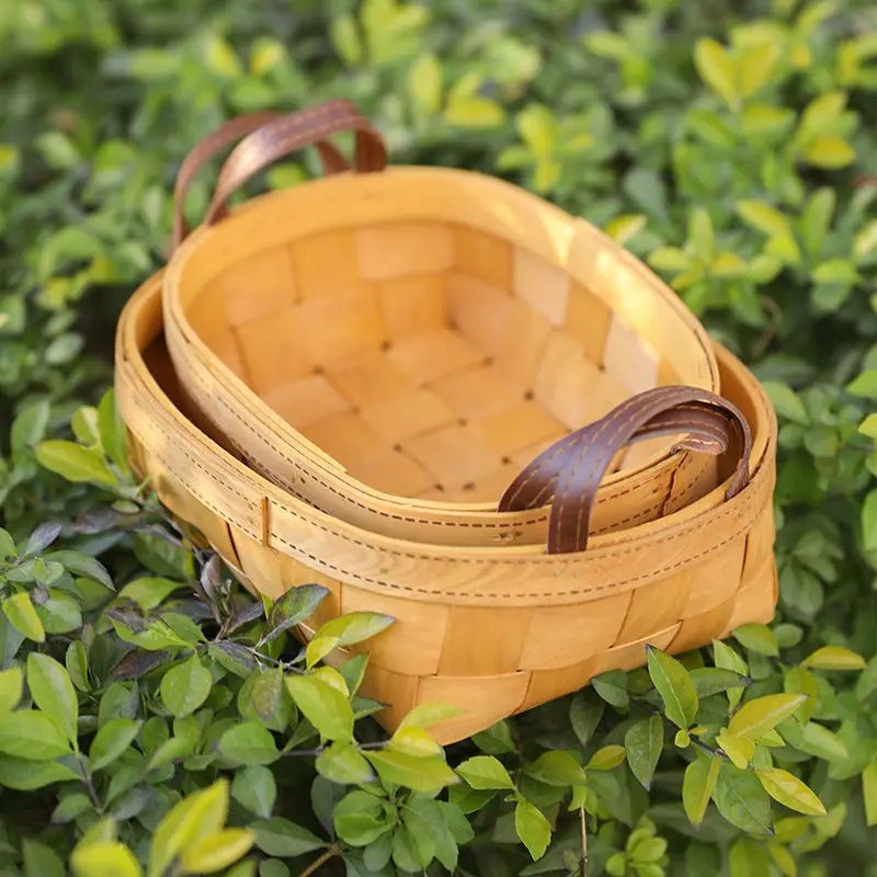 New Arrive Good Quality Square Vented Wood Picnic Chip Boxes Wooden Pulp Baskets