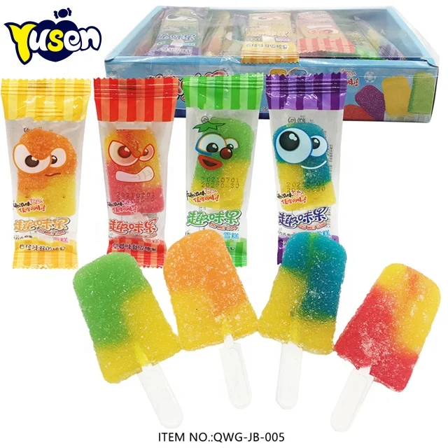 Wholesale High Quality Colorful Sweet Fruit Flavor Ice Cream Shaped Soft Jelly Lollipop Gummy Candy