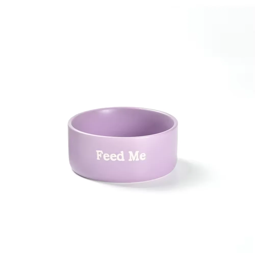 Wholesale customizable cat food water bowl set for puppies Removable ceramic dog bowl with wooden stand