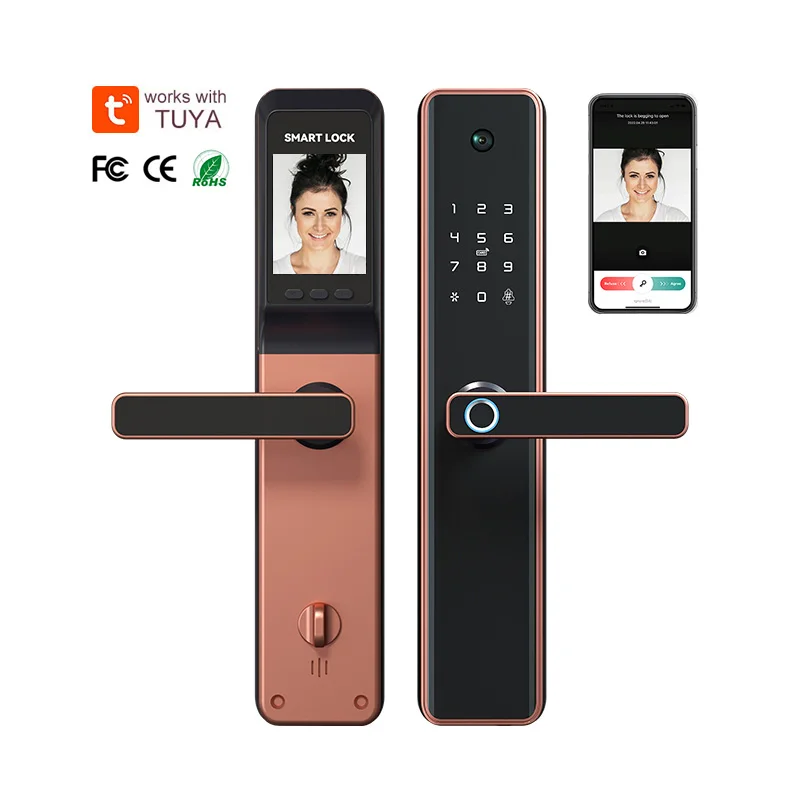 Tuya Smart Lock Wifi Smartlife Biometric Keyless Card Password SDK Available Door Locks With Camera