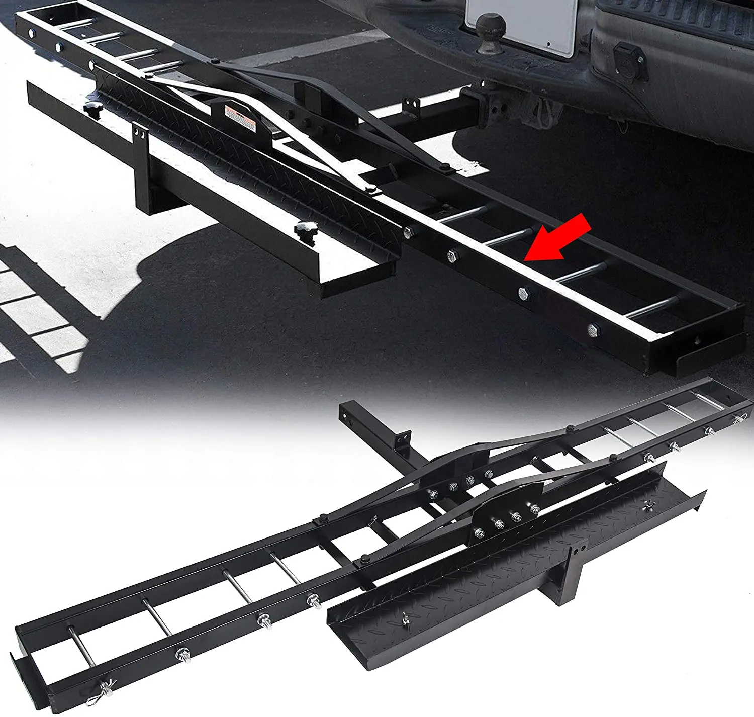 Motorcycle Scooter Dirt Bike Carrier Hauler Hitch Mount Rack With Loading Ramp Anti-Tilt Locking Device 500lb Capacity