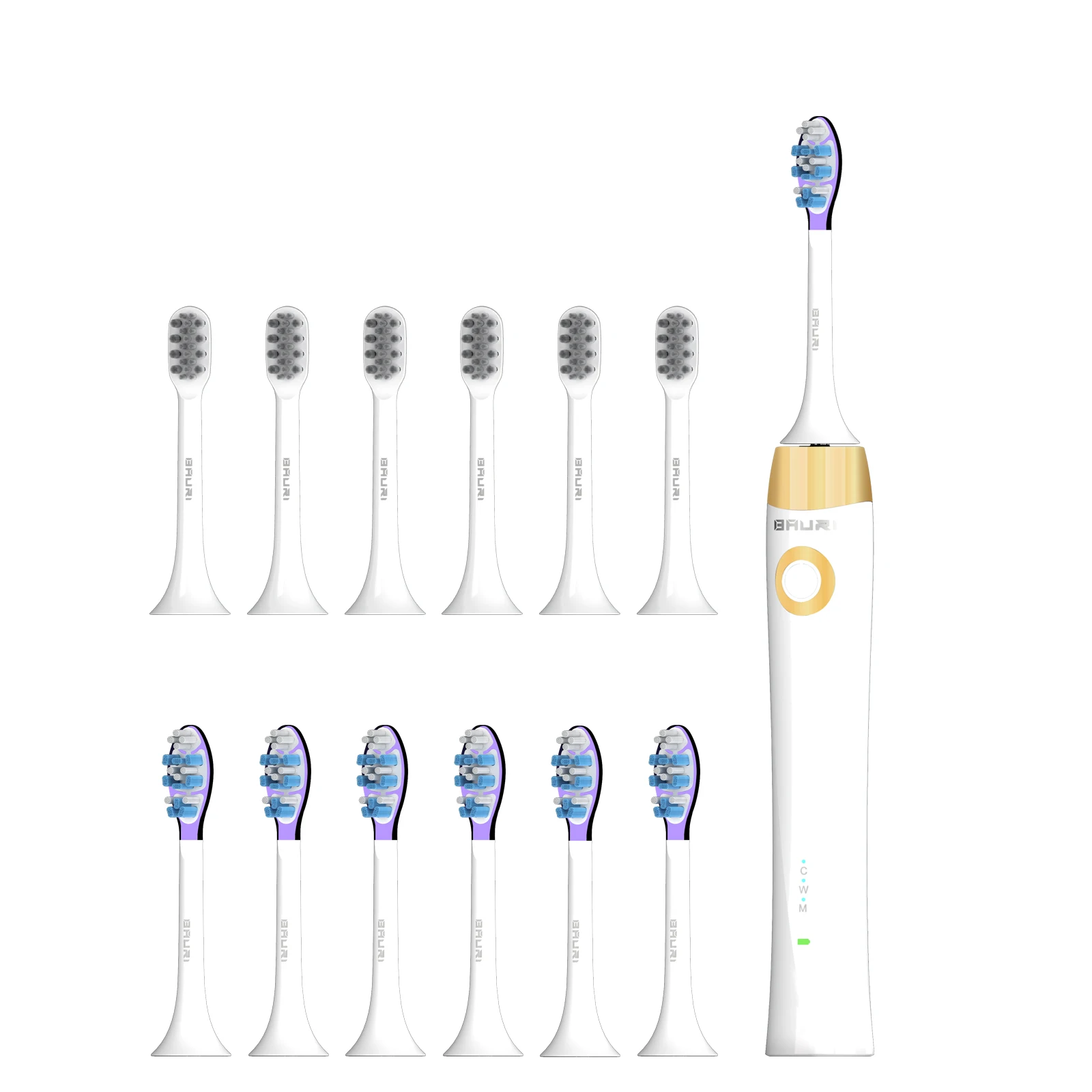 Bauri 2022 New Portable  Black White Red Blue 6 Brush Heads Electric Toothbrush Adult Travel Toothbrush
