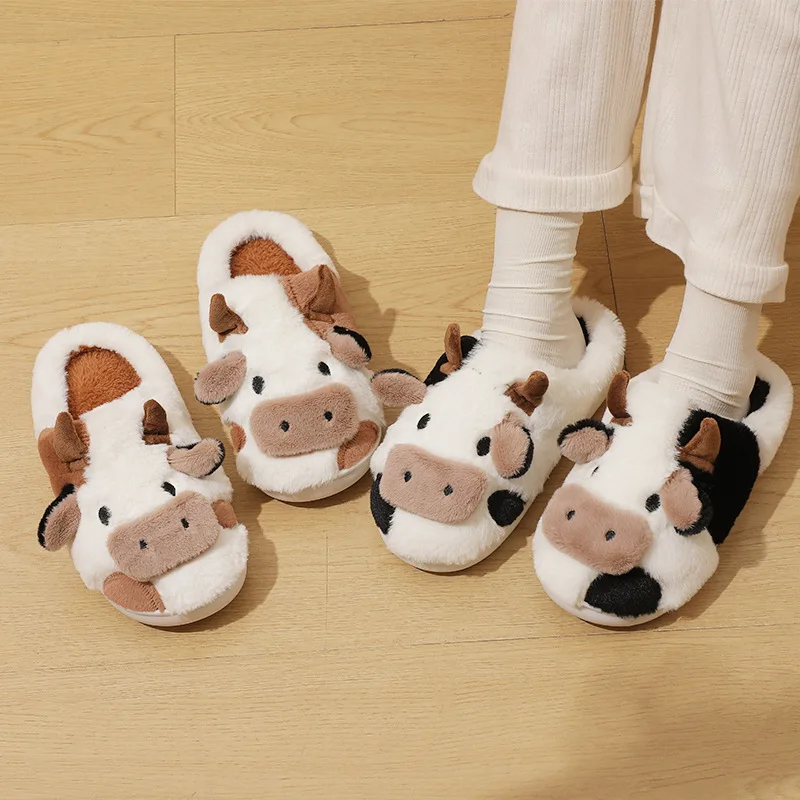 Cute Animal Fur Slipper For Women Men Fashion Kawaii Fluffy Winter Warm Slippers Lovers Cartoon Teddy Bear House Shoes