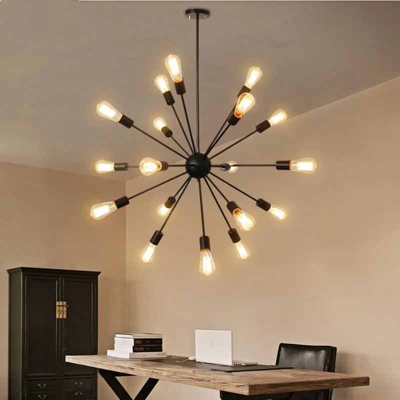 Cheap price Loft industrial chandelier E27 iron metal black starburst sputnik pendant light